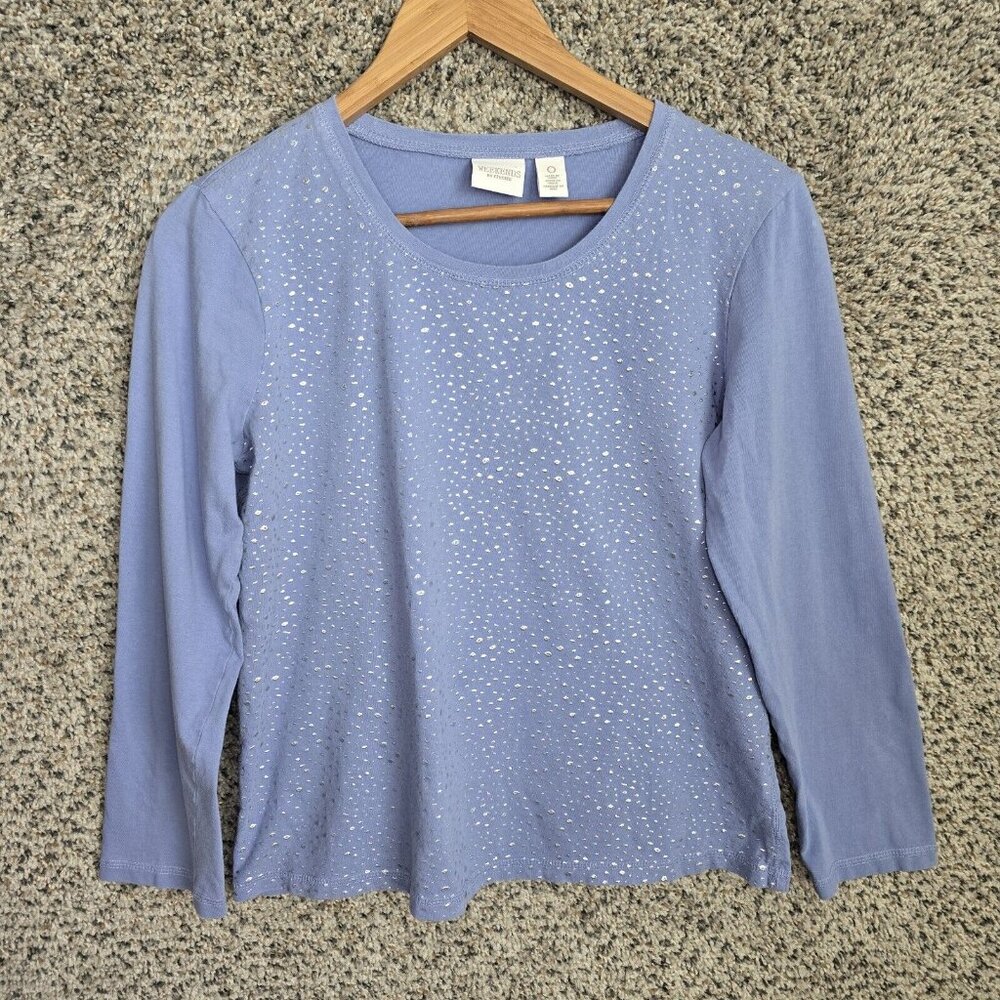 Chicos Top Womens 0 US‎ Small Blue Scoop Neck Long Sleeve Tee Casual Ladies